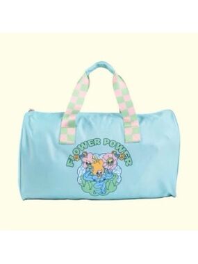 Valfre Light Blue 'Flower Power' Travel Duffle with Pink Check Handles
